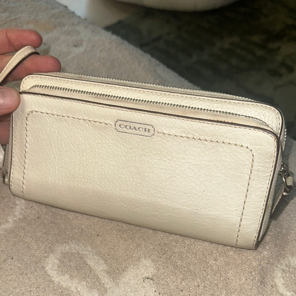 Coach Cream Clutch with Zip-Around Style and Gold Hardware
